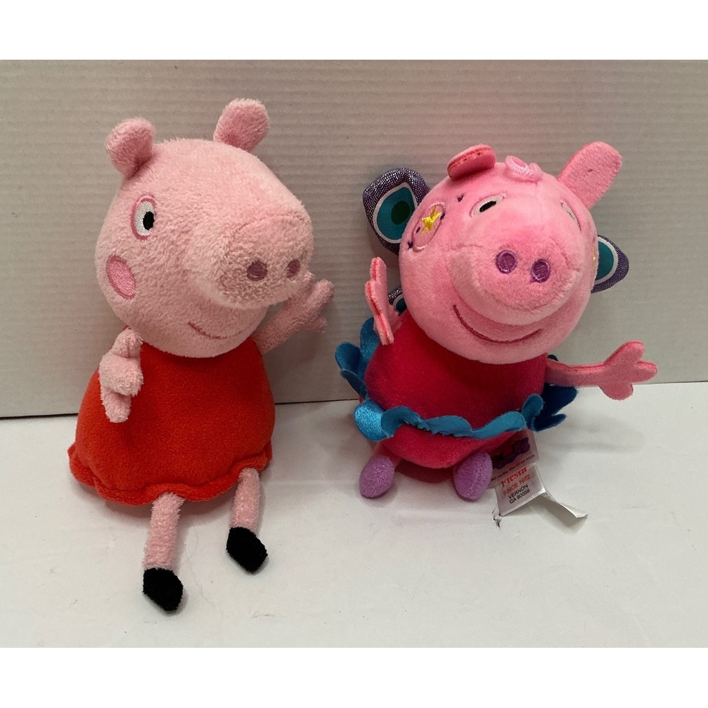 Peppa Pig Plush Lot Fairy Peppa Butterfly Wings‎ Red Dress 7 Inch Stuffed Animal